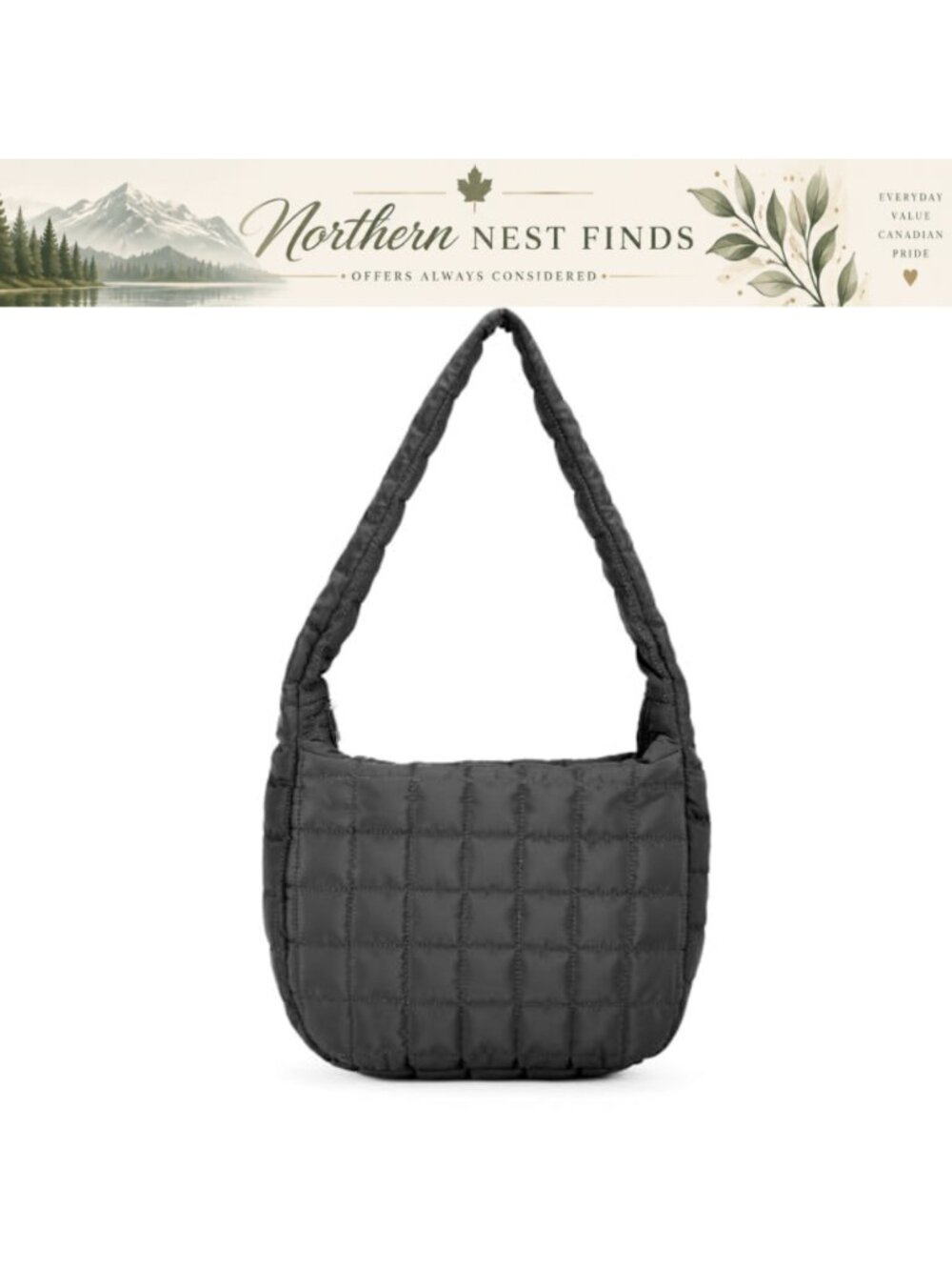Quilted Nylon Shoulder Bag Padded Hobo Purse Lightweight Large Tote